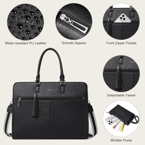 Laptop Bag for Women,Water-Resistant Work Bag Laptop Tote Bag,Briefcase with Satchel Purse - color: Black