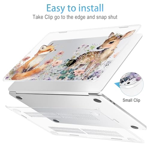 Mektron for 2026/2025/2024/2023 MacBook Air 15 INCH M5 A3448 /M4 A3241 /M3 A3114 /M2 A2941 Case, Printed Plastic Hard Shell Cover with 15.3" Liquid Retina Display Touch ID, Fox and Deer - color: Fox and Deer