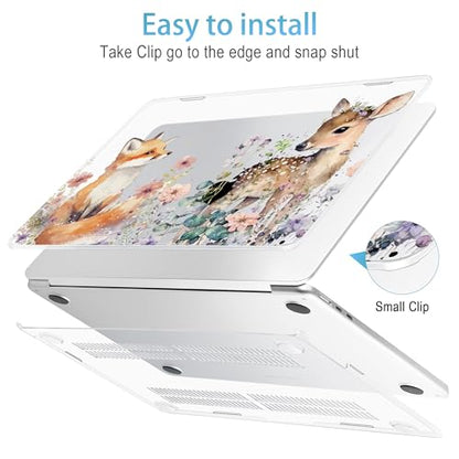 Mektron for 2026/2025/2024/2023 MacBook Air 15 INCH M5 A3448 /M4 A3241 /M3 A3114 /M2 A2941 Case, Printed Plastic Hard Shell Cover with 15.3" Liquid Retina Display Touch ID, Fox and Deer - color: Fox and Deer