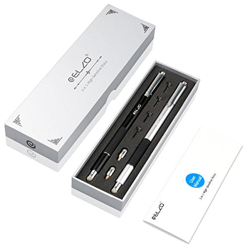ELZO 3 in 1 Stylus, Disc Stylus Touch Screen Pens and Gel Pen Combo, 2 Pcs with 6 Replacement Tips for All Touch Screens Tablets and Cell Phones, iPhone/iPad/Samsung/Lenovo and More