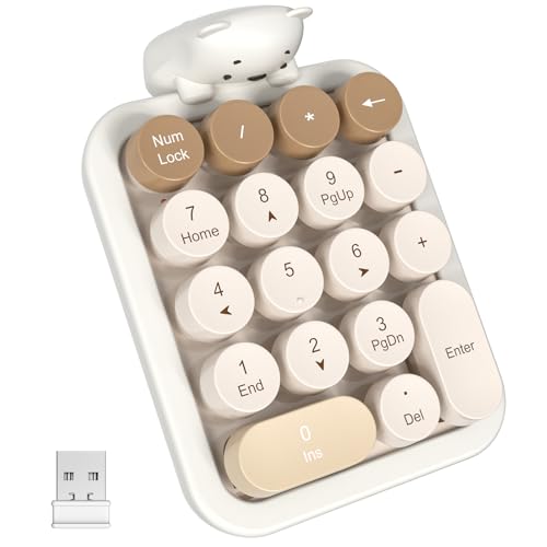 MOFII Wireless Number Pad with Bear - Mixed Milktea Numeric Keypad 18 Keys 2.4G Round Keycap Colorful Extensions Cute Numpad, Portable Accounting Financial Retro Numpad 10 Key for Laptop/PC/Notebook - color: Colorful Milktea Bear