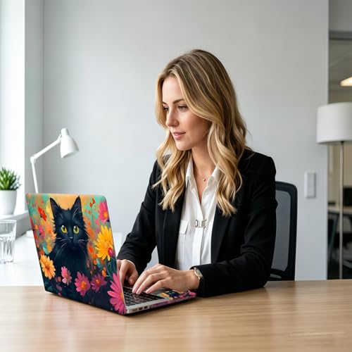 Mystic Black Cat Garden Art Universal Laptop Skin Sticker 3PCS, Protective Decal Trim-to-Fit 11.6" 13.3" 14" 15.6" Laptop Vinyl Cover, Removable Anti-Scratch Computer Decal Protector - color: Mystic Black Cat Garden Art