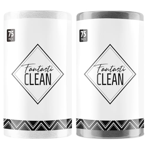 Fantasticlean Microfiber Cleaning Cloth Rolls -150 Sheets (White, Dimgrey) | 12'' by 12'', Super Absorbent, Lint-free, Tear-away Microfiber Towel Roll, for All-Purpose Cleaning - color: White and Dimgray, size: 150 pack