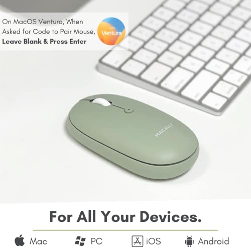 Macally Wireless Bluetooth Mouse - Quiet, Comfortable, Rechargeable for MacBook Air/Pro, Mac, iMac, Apple iPad - Wireless Mouse for Laptop, Windows PC Desktop - color: Green
