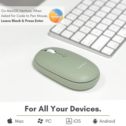 Macally Wireless Bluetooth Mouse - Quiet, Comfortable, Rechargeable for MacBook Air/Pro, Mac, iMac, Apple iPad - Wireless Mouse for Laptop, Windows PC Desktop - color: Green