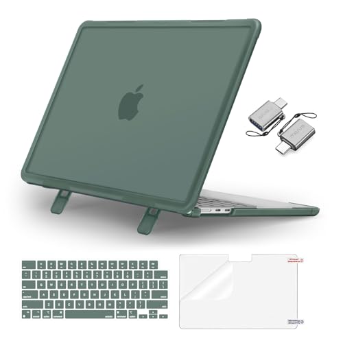 MOSISO Compatible with MacBook Air 13 inch Case M5 M4 M3 M2, Emerald Green | 4 in 1 Kit Anti-Crack Hard Shell with Kickstand for MacBook Air 13.6 inch Case 2026-2022 A3449 A3240 A3113 A2681 - color: Emerald Green