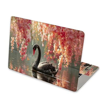 Universal Laptop Skin Sticker for 12/13/14/15.6 Inch Laptops, Reusable Vinyl Laptop Decal Cover, Waterproof Scratch Resistant Notebook Skin with 2 Wrist Pads,Black Swan & Cherry Blossoms - color: Black Swan & Cherry Blossoms