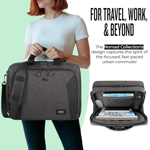 Solo New York Briefcase - Laptop Carrying Bag for Women & Men, Brief for Travel & Work, Internal Tablet Pocket, Adjustable Shoulder Strap, Fits 15.6" Computer - Voyage, Gray & Black