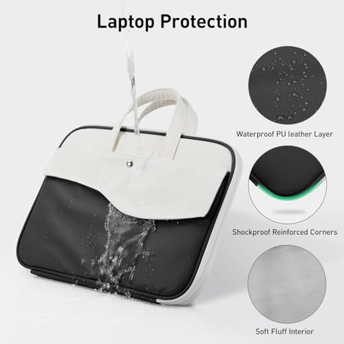 DTTO 14 Inch Laptop Sleeve Case, TSA Waterproof PU Leather Computer Carrying Case Shockproof Protective Laptop Bag with Handle for 13-14" MacBook HP Dell Lenovo ASUS Acer Chromebook, Black White - color: Balck White, size: 14 Inch