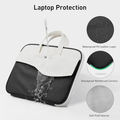 DTTO 14 Inch Laptop Sleeve Case, TSA Waterproof PU Leather Computer Carrying Case Shockproof Protective Laptop Bag with Handle for 13-14" MacBook HP Dell Lenovo ASUS Acer Chromebook, Black White - color: Balck White, size: 14 Inch