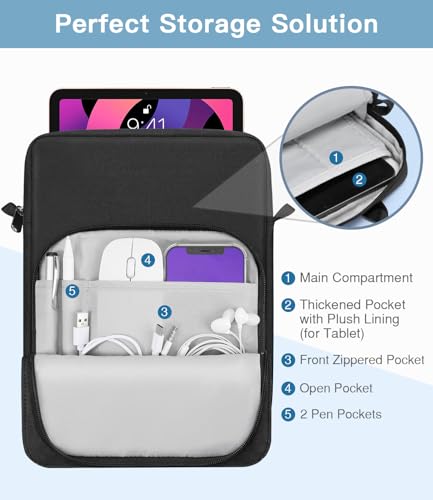 MoKo 9-11 Inch Tablet Sleeve Bag Handle Carrying Case with Shoulder Strap Fits New 11-inch iPad Pro M5/iPadAir M3, i-Pad 10 10.9, iPad 9/8/7th 10.2, i-Pad Air 5/4th 10.9, Tab S8/S9 11, Black - color: Black, size: 9-11 inch