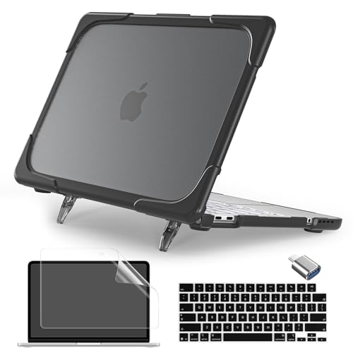 Batianda Heavy Duty Case for MacBook Neo 13 Inch 2026, Black | Fits Model A3404 A18 Pro Chip, Ergonomic Foldable Stand Holds 22lbs, TPU Bumper, Matte Translucent Shockproof Hard Shell - color: Black