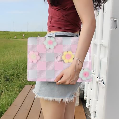 DTangLsm for MacBook Air 13 inch Case 2022 2021-2018 A2337 M1 A2179 A1932, MacBook Air M1 Case, Gingham Plush Plastic Hard Shell Cover for Mac Book Air 13.3 inch + Keyboard Cover, Pink Checkerboard - color: #2 Pink Checkerboard