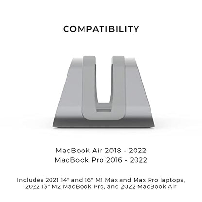 HumanCentric Vertical Laptop Stand Compatible with MacBook Pro & Air | PC Desk Stand, Aluminium, Exchangeable Inserts for Different Device Models, Space Grey, Fits MacBook Pro & MacBook Air - color: Space Gray