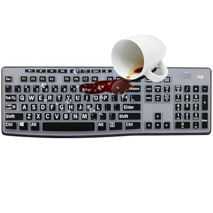 Large Print Keyboard Cover for K270 Wireless Keyboard, Logitech MK295 MK275 MK270 Wireless Keyboard Cover, Logitech K200 K260 K270 MK200 MK260 K270 K275 K295 Keyboard Cover Skin Protector -Black - color: BK