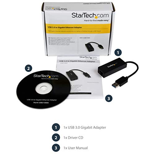 StarTech USB 3.0 to Gigabit Ethernet Adapter, USB to RJ45, TAA (USB31000S) | USB 3.0 to 10/100/1000 Gigabit Ethernet LAN Adapter - color: Black, size: 1Gbps, style: USB-A