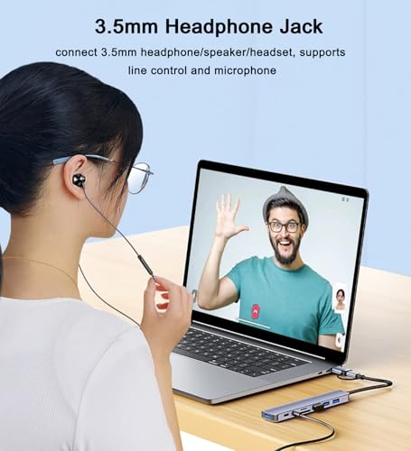 USB C Hub USB Hub 3.0 with SD/TF Card Reader, 3.5mm Headphone Aux Jack, 8-in-1 USB Splitter for MacBook Pro Air, XPS, Surface and More PC/Laptop/Tablet Devices