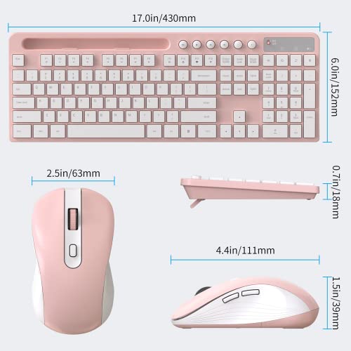 Wireless Keyboard and Mouse Combo, MARVO 2.4G Ergonomic Wireless Computer Keyboard with Phone Tablet Holder, Silent Mouse with 6 Button, Compatible with MacBook, Windows (Pink) - color: Pink