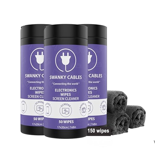 Swanky Cables Electronic Cleaning Wipes - Computer, TV, Monitor, Phone, Laptop, Tablet, Keyboard, Camera & Lens Cleaner, Portable Tech Screen Cleaner - With Microfiber Cloth - Canister, 150 Count - color: Canister, size: 150 Count