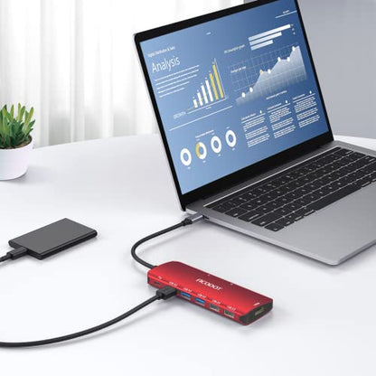 USB C Hub, 9-in-1 Multi-Port USB Adapter, 4K@60Hz HDMI, 100W Max PD, 3 USB3.0(5Gbps) + 2 USB2.0 Data Ports, SD/TF Card Reader for MacBook, iPad Pro, Dell, HP, Lenovo, Windows Laptop, Red - color: Red