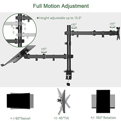 UPGRAVITY Monitor and Laptop Mount, Monitor Arm with Vented Tray for 13" to 27" LCD Computer Screens and Notebook up to 17 inch, Fully Adjustable Laptop Mount Stand Holds up to 17.6lbs