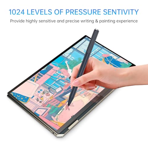 Stylus Pen for HP Omnibook X Flip Envy/Pavilion/Spectre x360 300Day Battery | Active Stylus Pen with Smooth Writing, MPP 1.51 Tilt Pen with Pressure Sensitivity & Palm Rejection for Drawing, Note-Taking - color: black