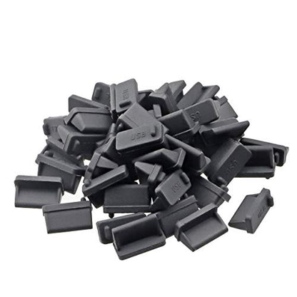 Silicone USB Port Cover Anti Dust Protector, Pack of 20, Black | Female End, 0.5 x 0.3 x 0.24 inch
