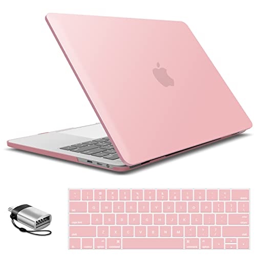 IBENZER Compatible with MacBook Pro 15 Inch Case 2019 2018 2017 2016 A1990 A1707, Hard Shell Case with Keyboard Cover & Type C Adapter for Mac Pro 15 Touch Bar, Rose Quartz, T15-RQ+1TC - color: Rose Quartz, size: For Macbook Pro 15" with Touch Bar A1707&A