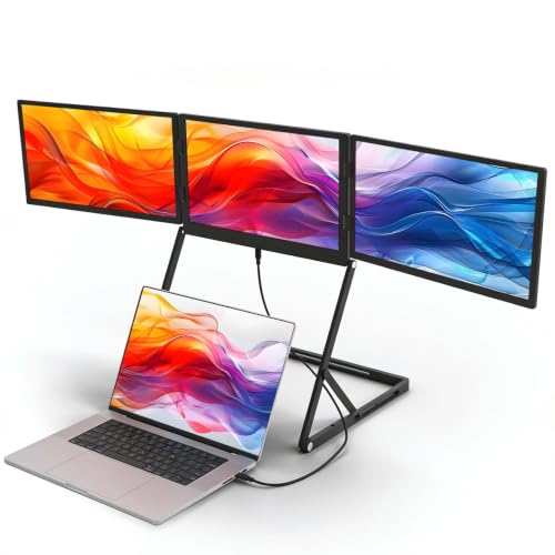 14'' Triple Portable Monitor Laptop Screen Extender | 1920x1200 IPS Foldable 3-Screen Extender, Quad Screen Monitor Workstation for 13-17 Inch Laptop, USB-C & Mini H/D Interface - size: 14 Inch