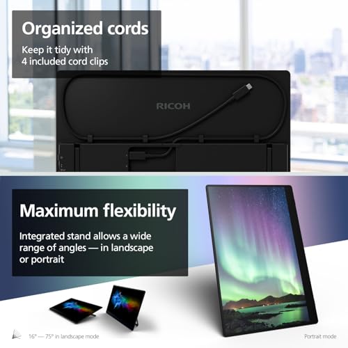 RICOH 150 Portable 15.6" Vivid OLED 350nit Lightweight Display Monitor and Touchscreen w/Dual Speakers - for Laptop, Desktop, Mac, PC - style: RICOH 150