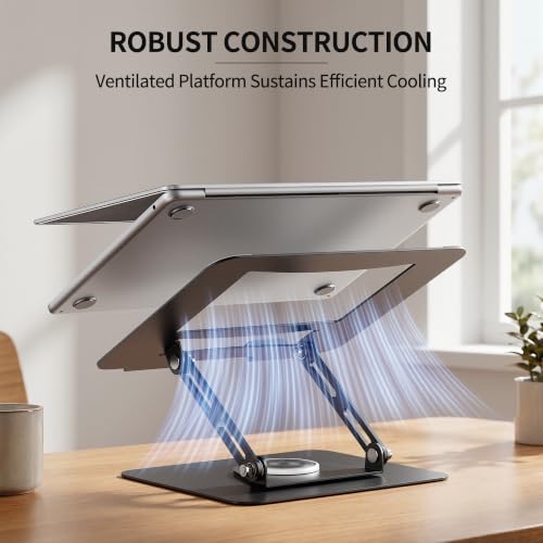 ALASHI Laptop Stand for Desk with 360 Rotating Base, Multi-Angle Adjustable Laptop Stands, Foldable Laptop Riser Compatible with 10 to 17 Inches PC Computer, Black - color: F-Black