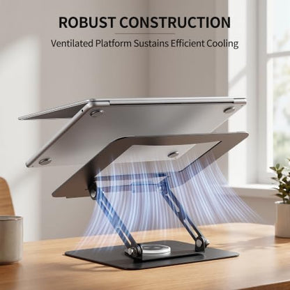 ALASHI Laptop Stand for Desk with 360 Rotating Base, Multi-Angle Adjustable Laptop Stands, Foldable Laptop Riser Compatible with 10 to 17 Inches PC Computer, Black - color: F-Black