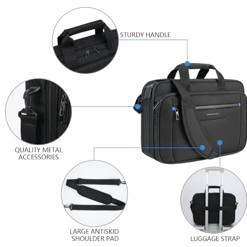 VANKEAN Laptop Briefcase Fits 15.6"-16" Laptop Slim Expandable Shoulder Bag | Multi Functional Compartment,Padded Shoulder Strap,Convenient Luggage Strap,Water-Repellent Fabric,Padded Laptop Compartment - color: Black-blue, size: 15.6"