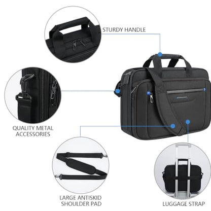 VANKEAN Laptop Briefcase Fits 15.6"-16" Laptop Slim Expandable Shoulder Bag | Multi Functional Compartment,Padded Shoulder Strap,Convenient Luggage Strap,Water-Repellent Fabric,Padded Laptop Compartment - color: Black-blue, size: 15.6"