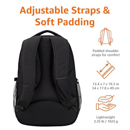 Amazon Basics Padded Laptop Backpack with Water Bottle Pockets, Travel Work Bag with Compartments, Fits Up to 17-Inch Laptops, Black