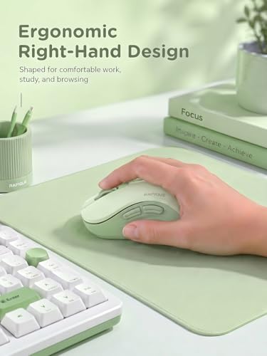 RAPIQUE Bluetooth Wireless Mouse, Dual Bluetooth & 2.4GHz, Sage Green | Right-Hand Ergonomic Grip, Quiet Clicks, Low Power, 3-device Switching, 6-button USB receiver for MacBook, Laptop, Computer - color: Sage Green