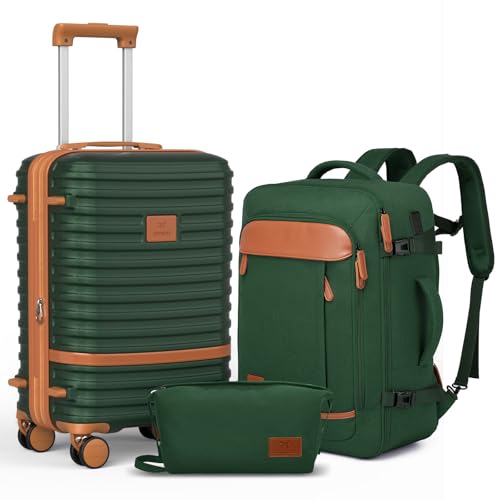Joyway Expandable Carry on Luggage Sets Airline Approved, Lightweight Hard Shell 20 Inch Carry-on Suitcase with Spinner Wheels - color: Green, size: Carry on luggage