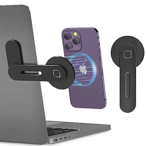 CloudValley Adjustable Laptop Stand, Magnetic Phone Holder, Aluminum Slim Computer Monitor Side Mount Clip for iPhone MagSafe Series & All Phones, Portable Foldable Computer Expansion Bracket, Black | Aluminum Slim Computer Side Mount Clip for All Phones,