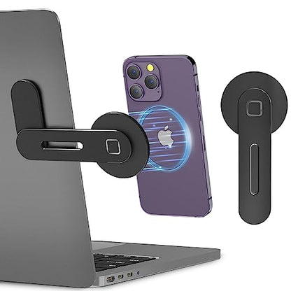 CloudValley Adjustable Laptop Stand, Magnetic Phone Holder, Aluminum Slim Computer Monitor Side Mount Clip for iPhone MagSafe Series & All Phones, Portable Foldable Computer Expansion Bracket, Black | Aluminum Slim Computer Side Mount Clip for All Phones,
