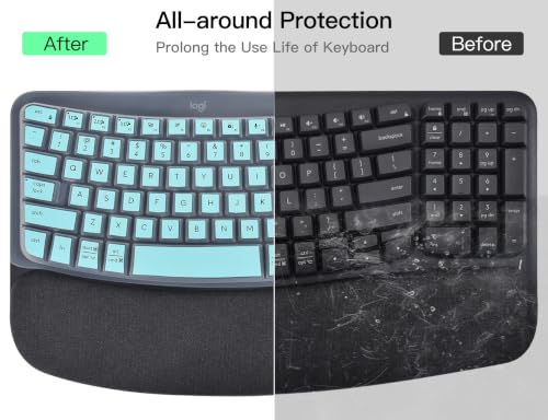 Keyboard Cover Skin for Logitech Wave Keys MK670 Combo Wireless Ergonomic Keyboard Skin, Logitech Wave Keys Wireless Ergonomic Keyboard Cover Protector Skin Accessories, Mint - color: Mint