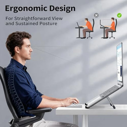Protable Laptop Stand for Desk,Foldable Laptop Riser Holder,Ventilated Cooling Notebook Mount Computer Stand for 10-15.6” Laptops,Tablets，Aluminum - color: Silver