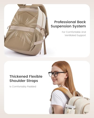 LOVEVOOK Commuter Laptop Backpack with Honeycomb Mesh Back & Ergonomic Padded Straps, 15.6" Water Resistant Travel Bag, Nurse Teacher Office Daily Commute with Accessory Pouch - color: Beige - Light Pink, size: 15.6 Inch