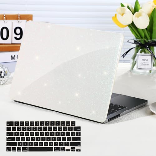 Funut Glitter for MacBook Air 13 Inch Case 2022 2021 2018 Release M1 A2337 A2179 A1932, MacBook Air M1 Case Shiny Sparkle Bling PU Leather Protective Hard Shell Cover & Keyboard Cover, White - color: Glitter Beige, size: Mac Air 13" 2018-2022(A1932/A2179/