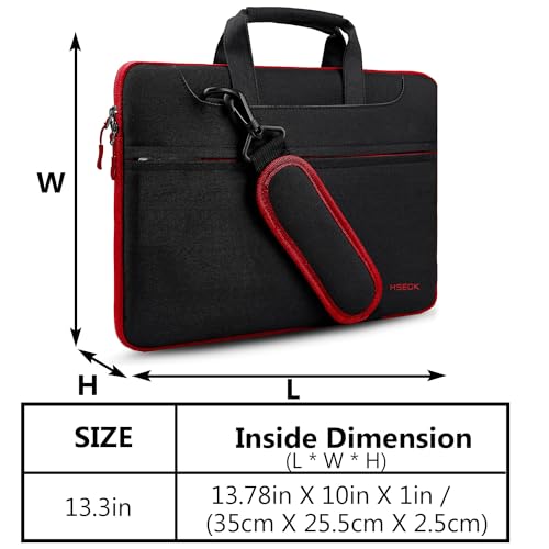Hseok Laptop Shoulder Bag 13 13.3 14 Inch Case Compatible with MacBook Pro/Neo 14" M5/M4/M3/M2/M1,Mac Air/pro/Neo 13" and Most 13 13.3 14 Notebooks,Spill-Resistant Briefcase,Black & Red - color: Black & Red, size: 13-13.5 inch