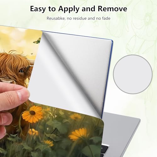 Laptop Skin Sticker Decal, Universal Reusable Vinyl Laptop Cover for 12" 13" 13.3" 14" 15" 15.4" 15.6" Notebook PC, Reusable Waterproof Scratch-Resistant with 2 Wrist Pads,Art Highland Cow Flowers - color: Art Highland Cow Flowers