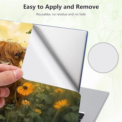 Laptop Skin Sticker Decal, Universal Reusable Vinyl Laptop Cover for 12" 13" 13.3" 14" 15" 15.4" 15.6" Notebook PC, Reusable Waterproof Scratch-Resistant with 2 Wrist Pads,Art Highland Cow Flowers - color: Art Highland Cow Flowers