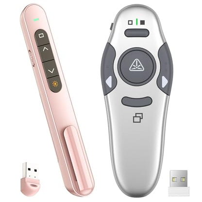 QUI Presenter Clicker Bundle | Pen-Shaped USB A Pink & Remote-Shaped USB A Silver