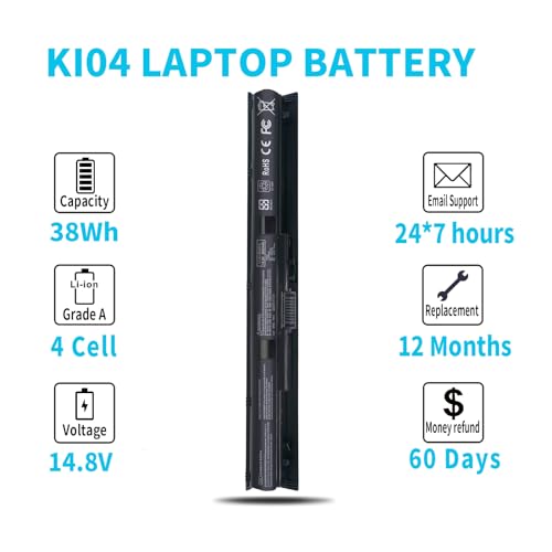 800049-001 KI04 K104 Battery for HP Pavilion 17-g 17t-s 15-ab 15t-ab 15-an 15-ab223cl 15-ab243cl 15-ab247cl 17t-s100 17-g119dx 17-g192dx 17-g133cl 17-g121wm 17-g153us 800009-421 800010-421 800050-001 - size: 38Wh KI04 14.8V