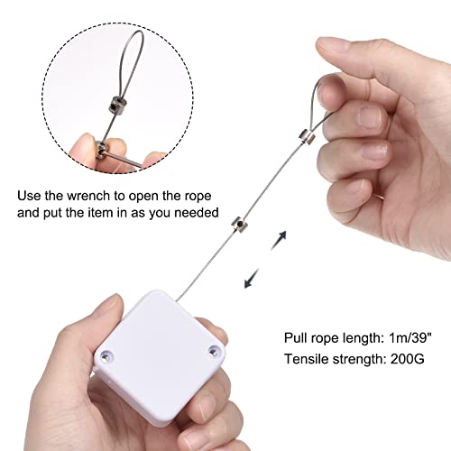 MECCANIXITY Retractable Cable Lock with Self-Adhesive, Remote Control Security Lock Anti-Lost Rope Hardware Cable Lock 200g Tensile Force White - color: White