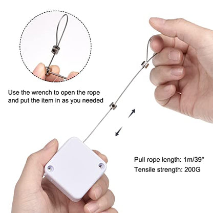 MECCANIXITY Retractable Cable Lock with Self-Adhesive, Remote Control Security Lock Anti-Lost Rope Hardware Cable Lock 200g Tensile Force White - color: White